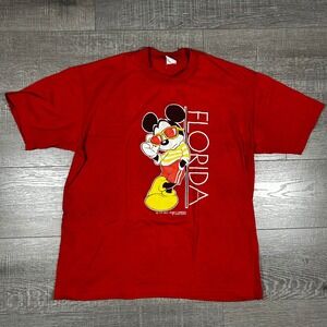 Vintage Velva Sheen Mickey Mouse Florida Red T-Shirt Single Stitch XL 0265